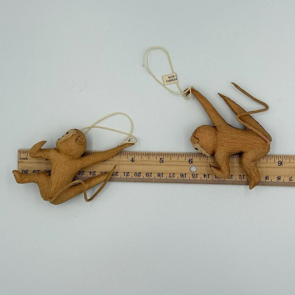 Lot of 2‎ Monkey Ornaments Christmas Holiday Tree Hanging